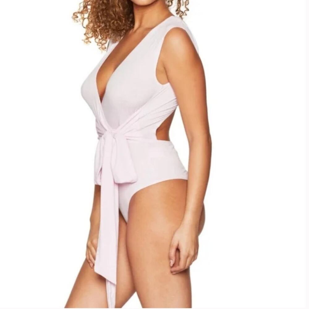 BCBGeneration Surplice Wrap Tie Knit Bodysuit in Lilac NWT SIZE XS - Picture 2 of 11